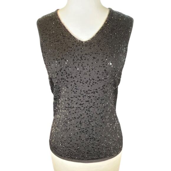 Vintage Talbots Black Sequin Sleeveless Black Top Size Small Silk Blend Night Ou - Picture 1 of 10